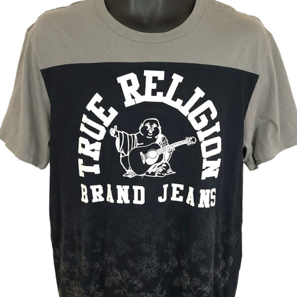 True Religion Brand Jeans Buddha T Shirt Flowers Floral Print Size Large